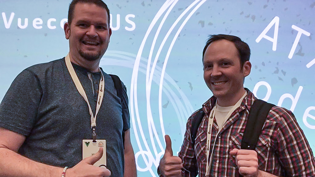 A shot of John and Steven at Vue.js Conference.
