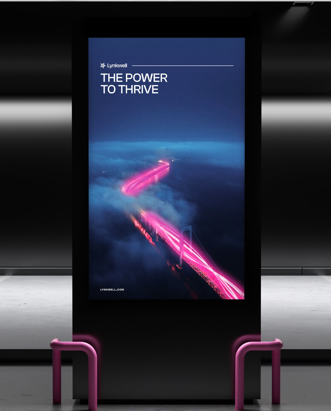 A digital stand displaying an ad for Lynkwell designed by BrandExtract