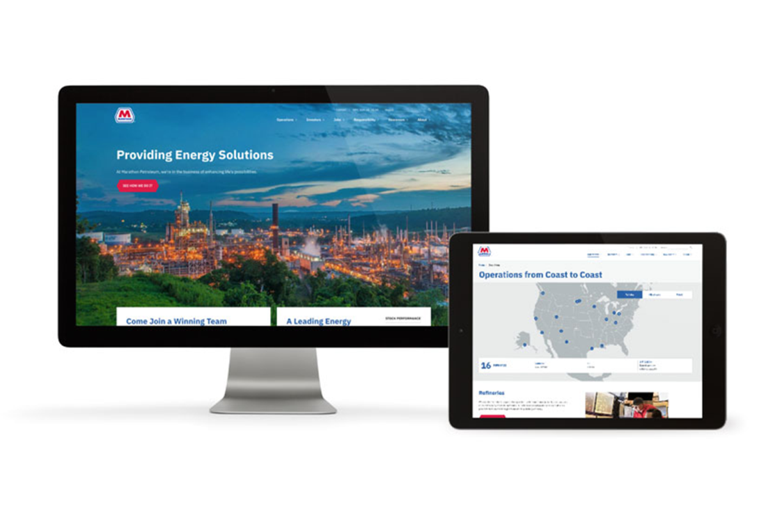 An image of the new Marathon Petroleum website on a tablet and desktop.