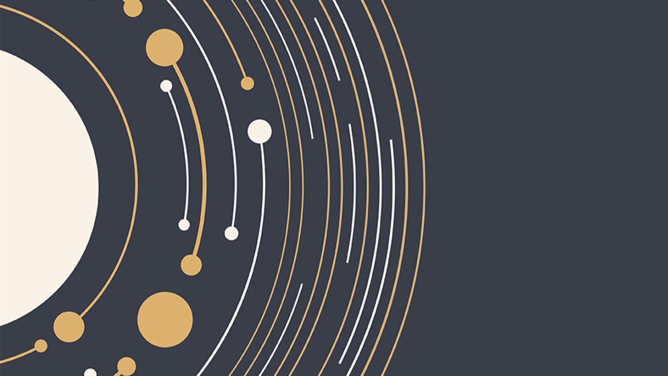 Solar System with lines and circles revolving around a sun