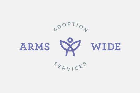 The Arms Wide logo on a gray background. 