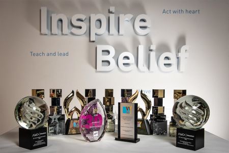 A display of BrandExtract awards from 2018.