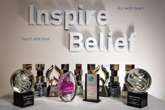 A display of BrandExtract awards from 2018.