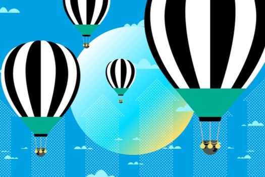 A graphic of commodity hot air balloons soaring