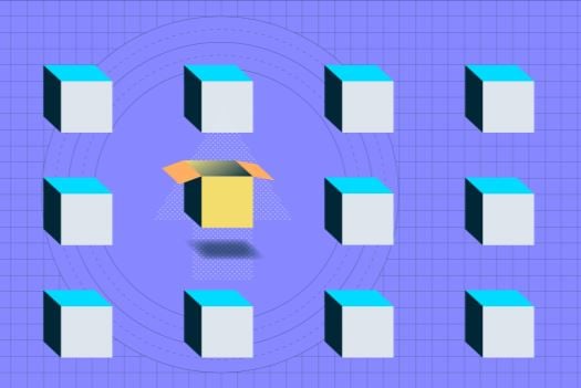 Graphic of numerous boxes with one open
