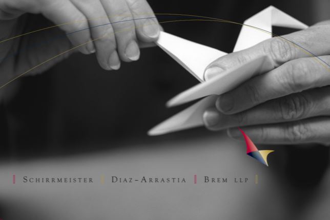 The Schirrmeister Diaz-Arrastia Brem Hands Banner featuring hands folding a paper crane.