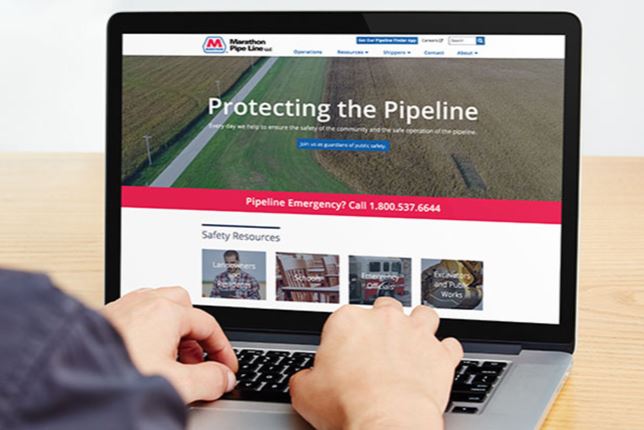 A user visiting the Marathon Pipe Line website on a laptop.