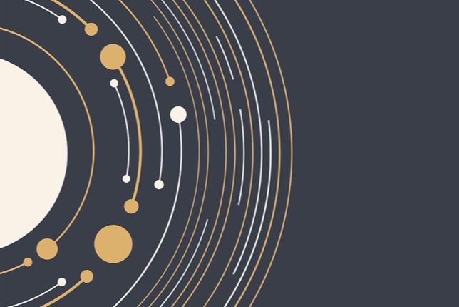 Solar System with lines and circles revolving around a sun