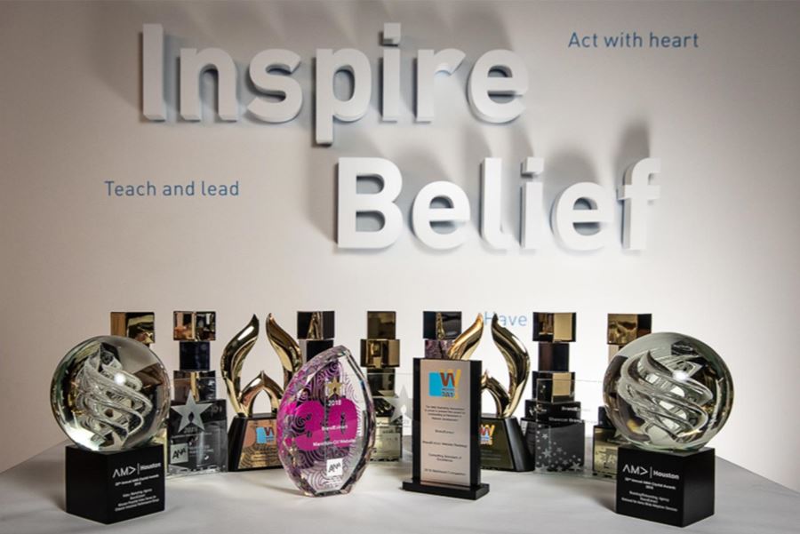 A display of BrandExtract awards from 2018.