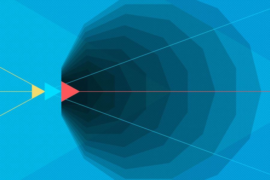 Graphic of blue polygonal tunnel