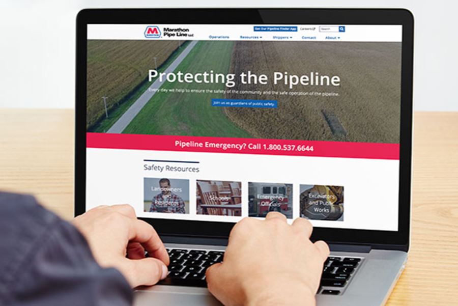 A user visiting the Marathon Pipe Line website on a laptop.