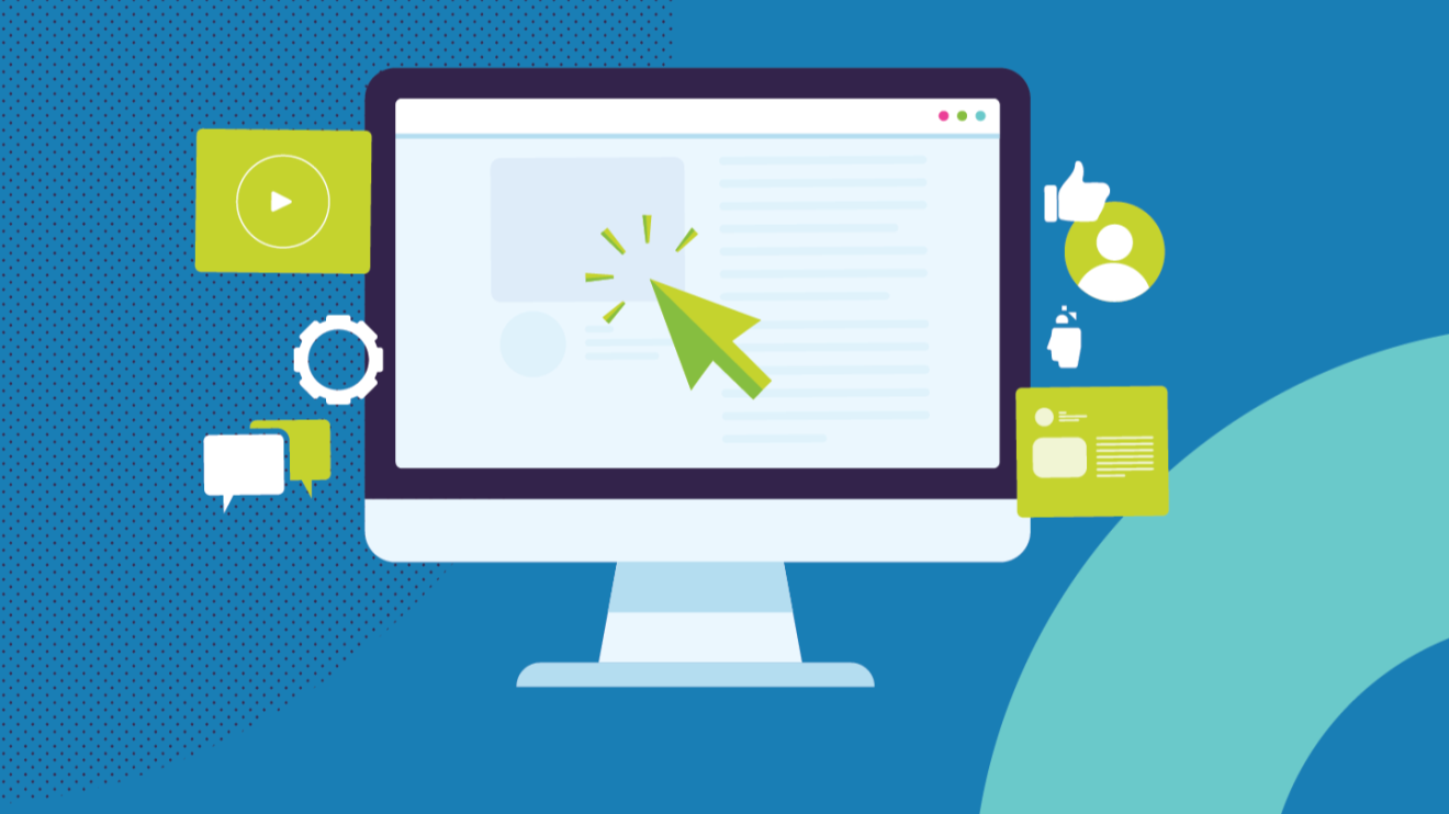 A banner of a laptop surrounded by 4 icons representing examples of B2B Strategies