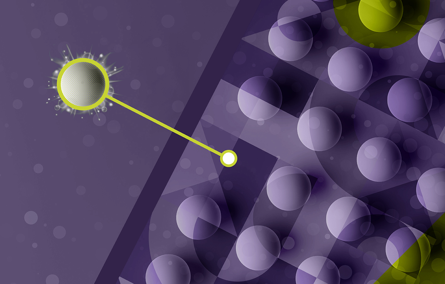 A gray sphere standing out from a crowd of other gray spheres on a purple and green background