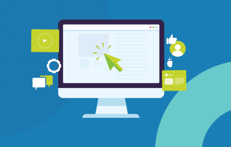 A banner of a laptop surrounded by 4 icons representing examples of B2B Strategies