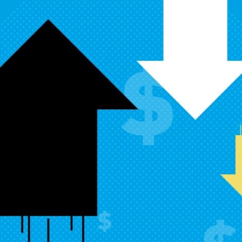 Arrows signaling the rise and fall of the US economy