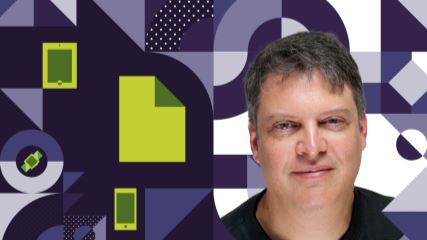 A purple Banner with smart devices and a picture of Donovan.