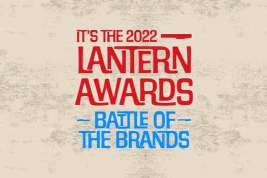 Red and blue logo entitled "It's the 2022 Lantern Awards, Battle of the Brands" on a tan background