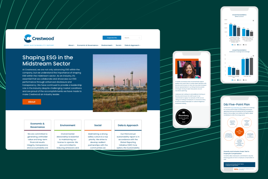 Crestwood's 2020 ESG Report as shown in mobile and desktop views