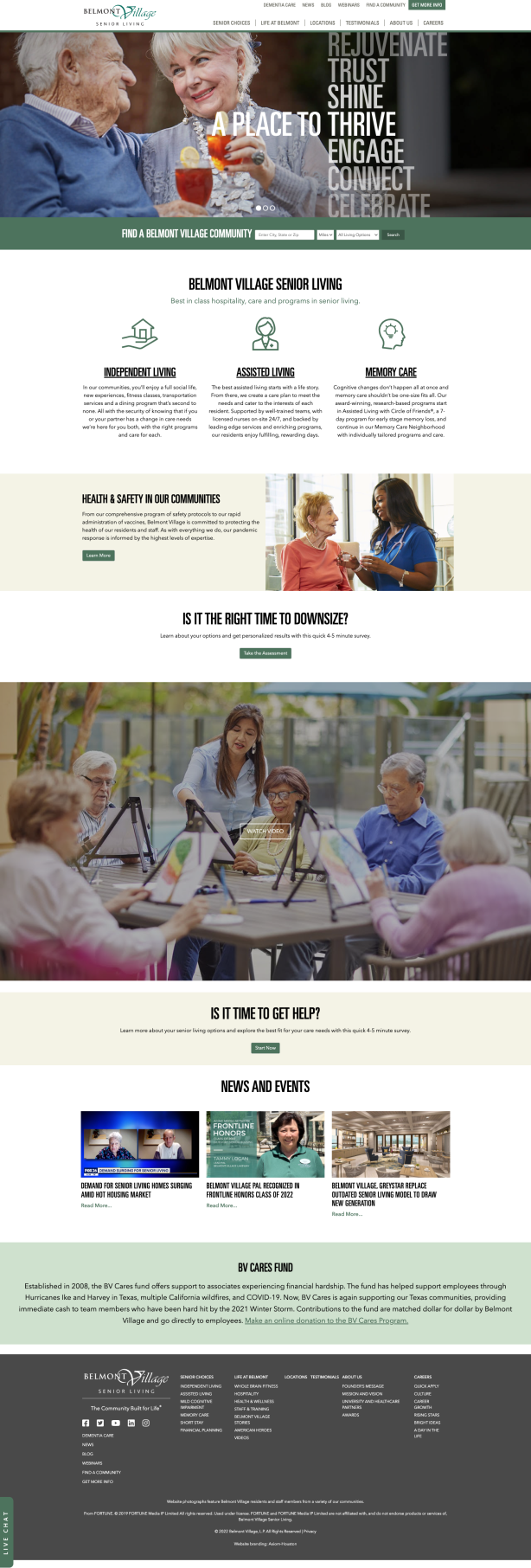 Belmont Village website homepage