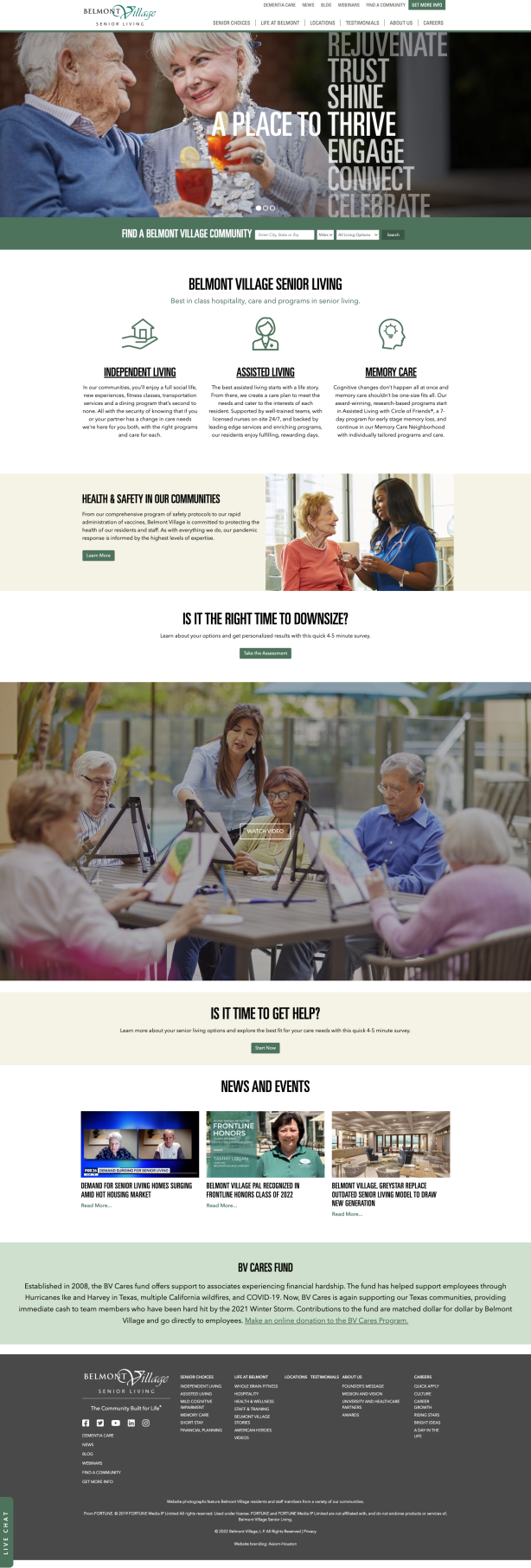 Belmont Village website homepage 