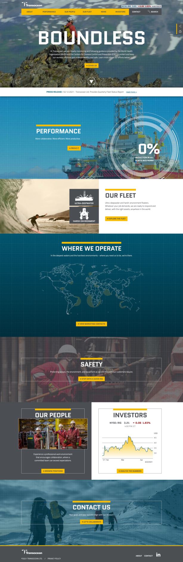 A scrollable screen capture of the Transocean Homepage.