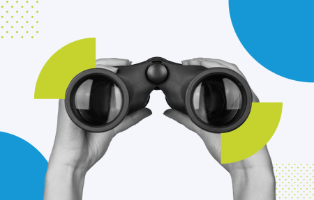 Binoculars in foreground with BrandExtract theme elements.