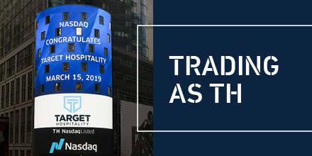 A banner announcing Target Hospitality stock is being traded on the NASDAQ.