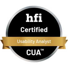 Black badge that reads "hifi Certified / Usability Analyst / CUA"
