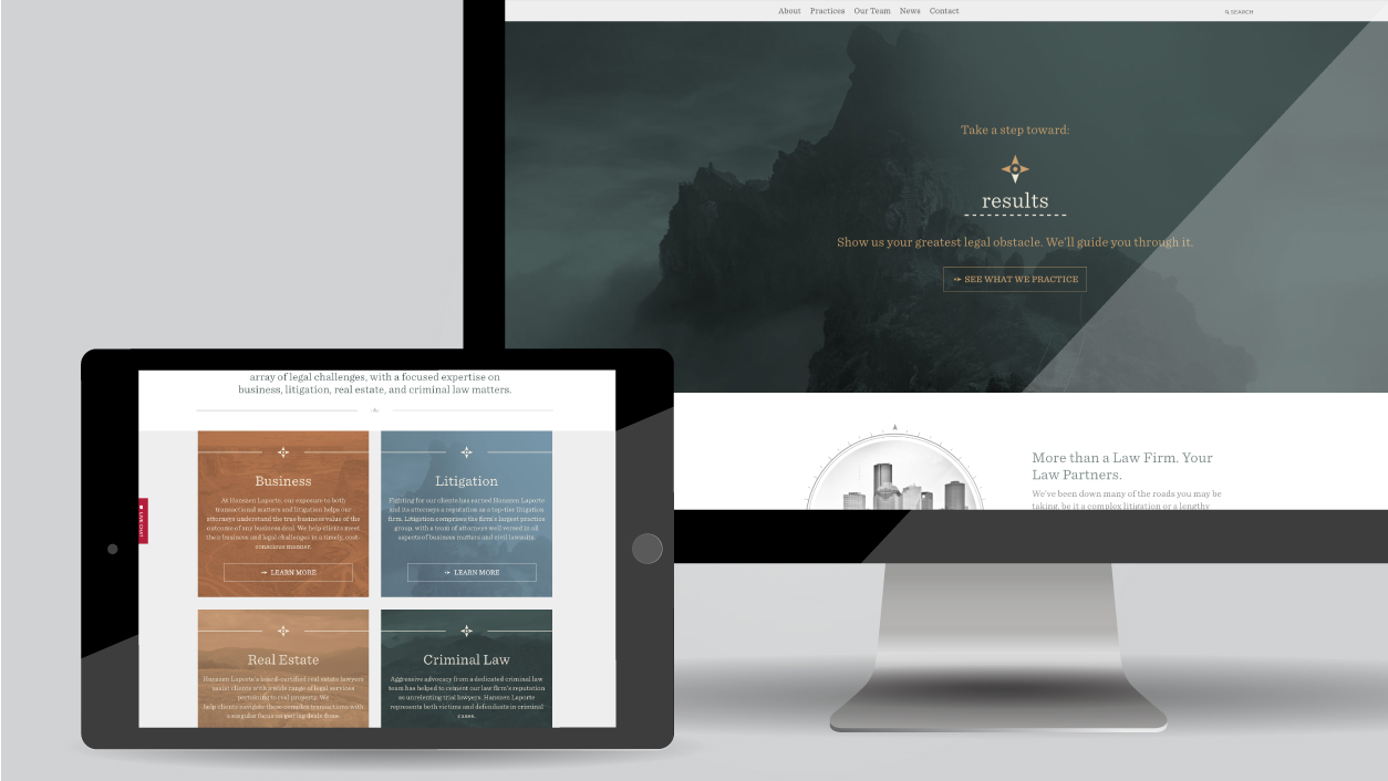 Images of the new Hanzen Laporte brand on tablets and desktop.