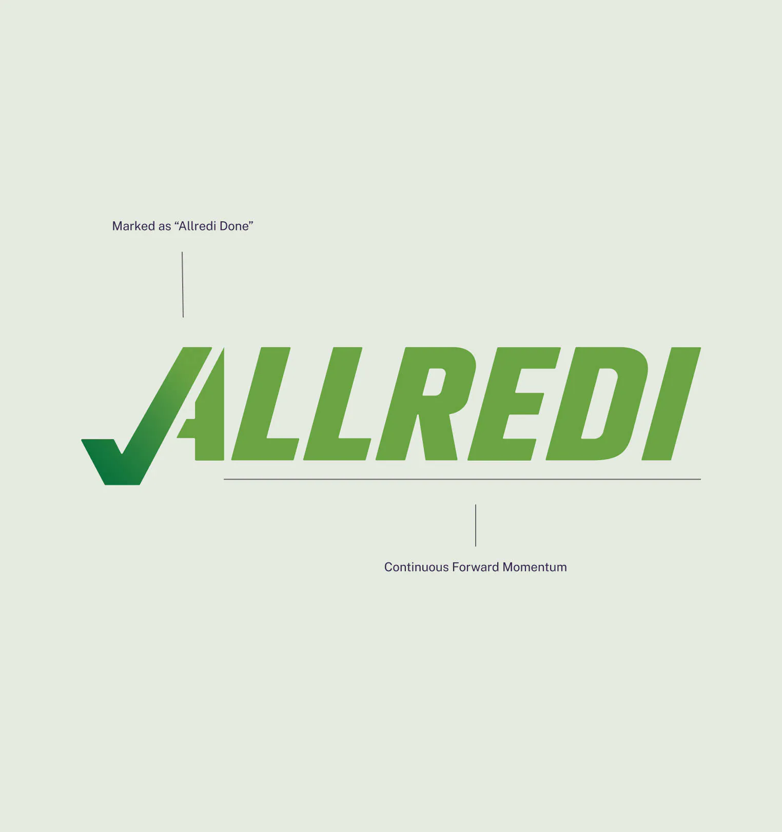 The Allredi logo with breakdowns, explaining what the logo means