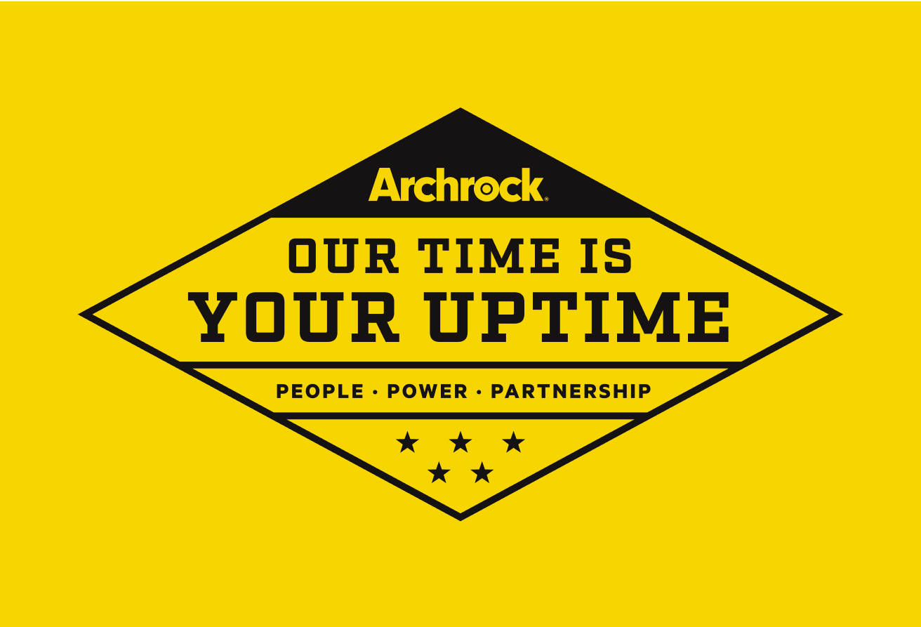 A yellow logo of Archrock's Uptime slogan and logo