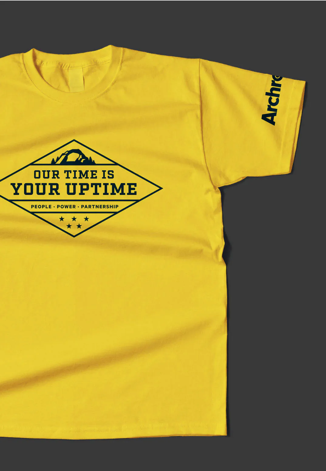 A yellow Archrock shirt with the Uptime slogan on it