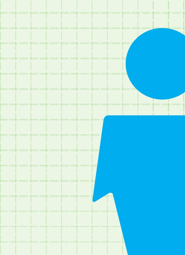 Blue geometric person icon on graph paper grid background