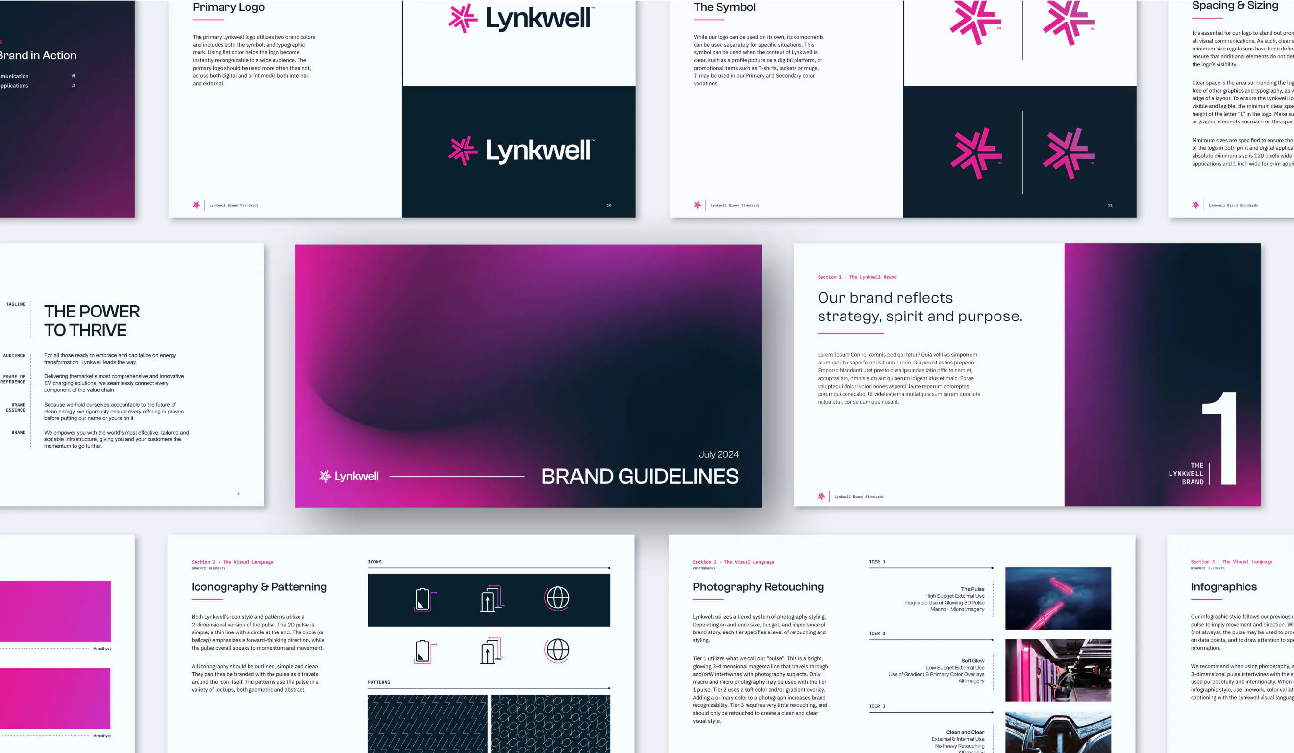 A display of branded materials and brand guidelines for Lynkwell's new brand built by BrandExtract