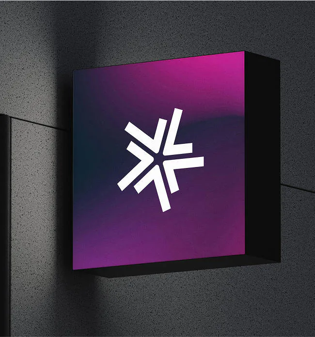A purple sign with the Lynkwell logo on it