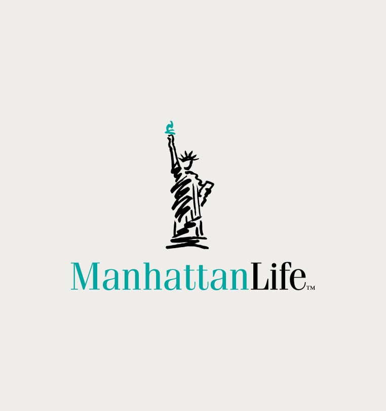 ManhattanLife logo with hand-drawn Statue of Liberty above teal and black ManhattanLife wordmark on light background.