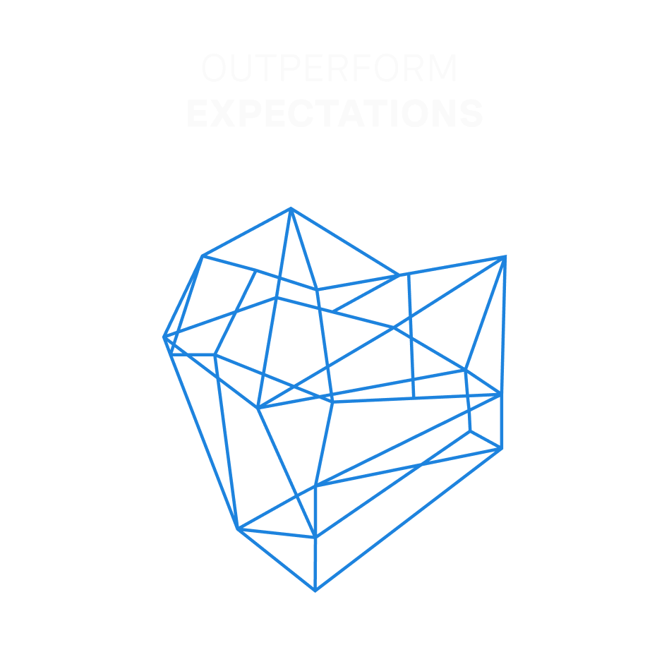 An amorphous geometric wireframe representing Oxy outperforming the competition