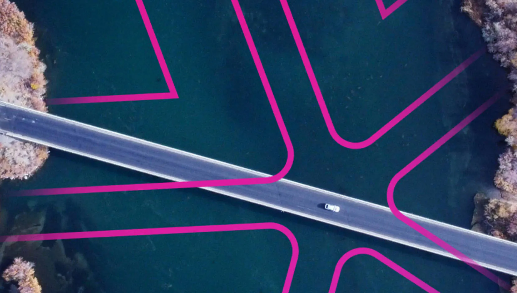 The Lynkwell logo shown overlayed on top of a freeway following a car