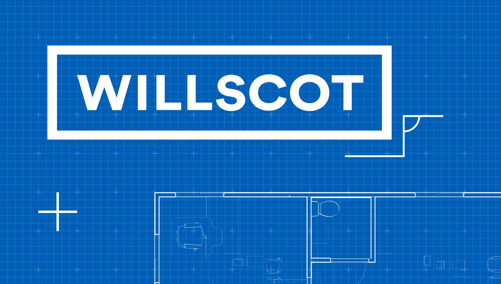 The WillScot logo shown on top of a blueprint grid pattern