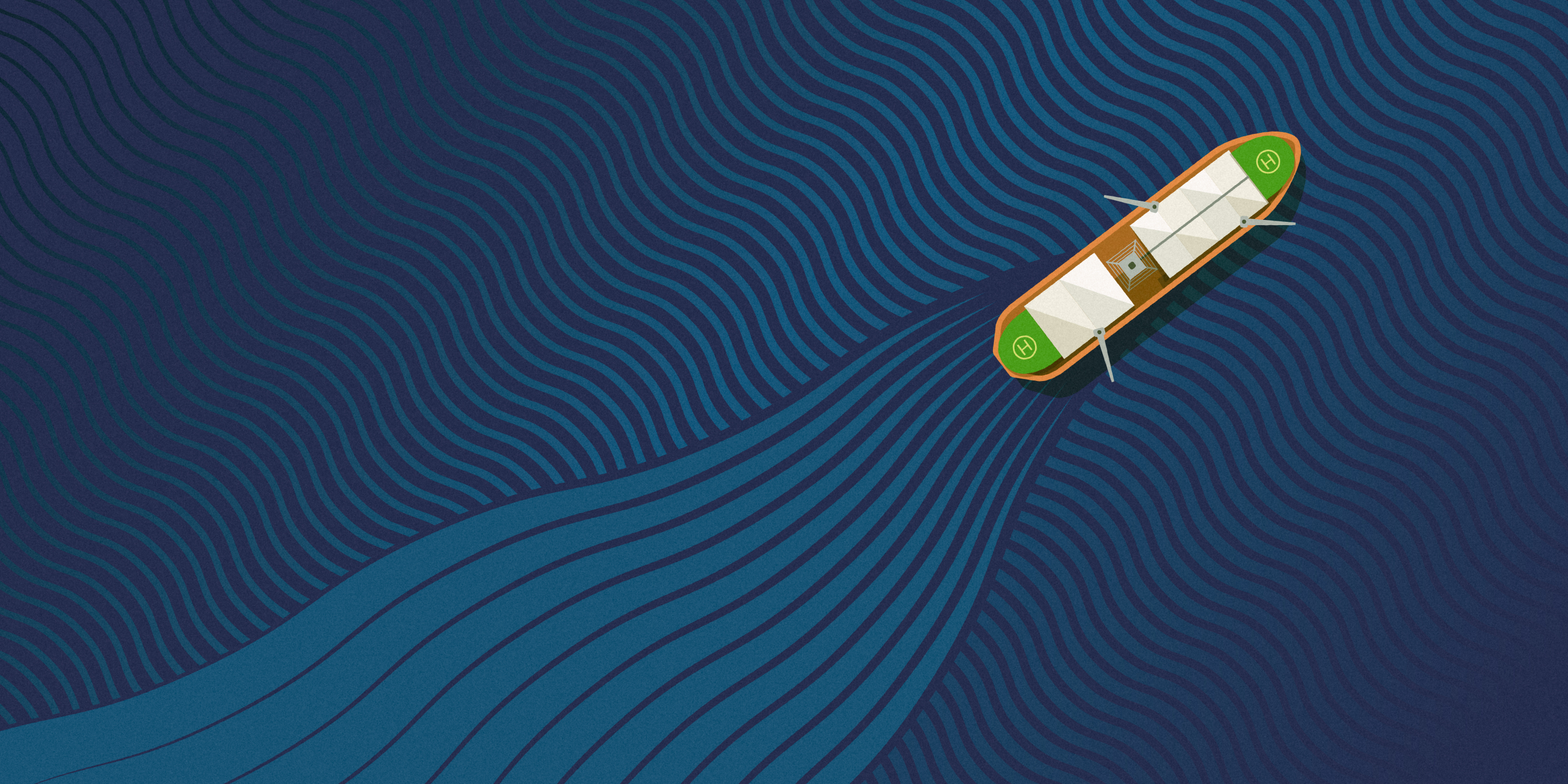 A graphic of a green boat sailing across the waves.