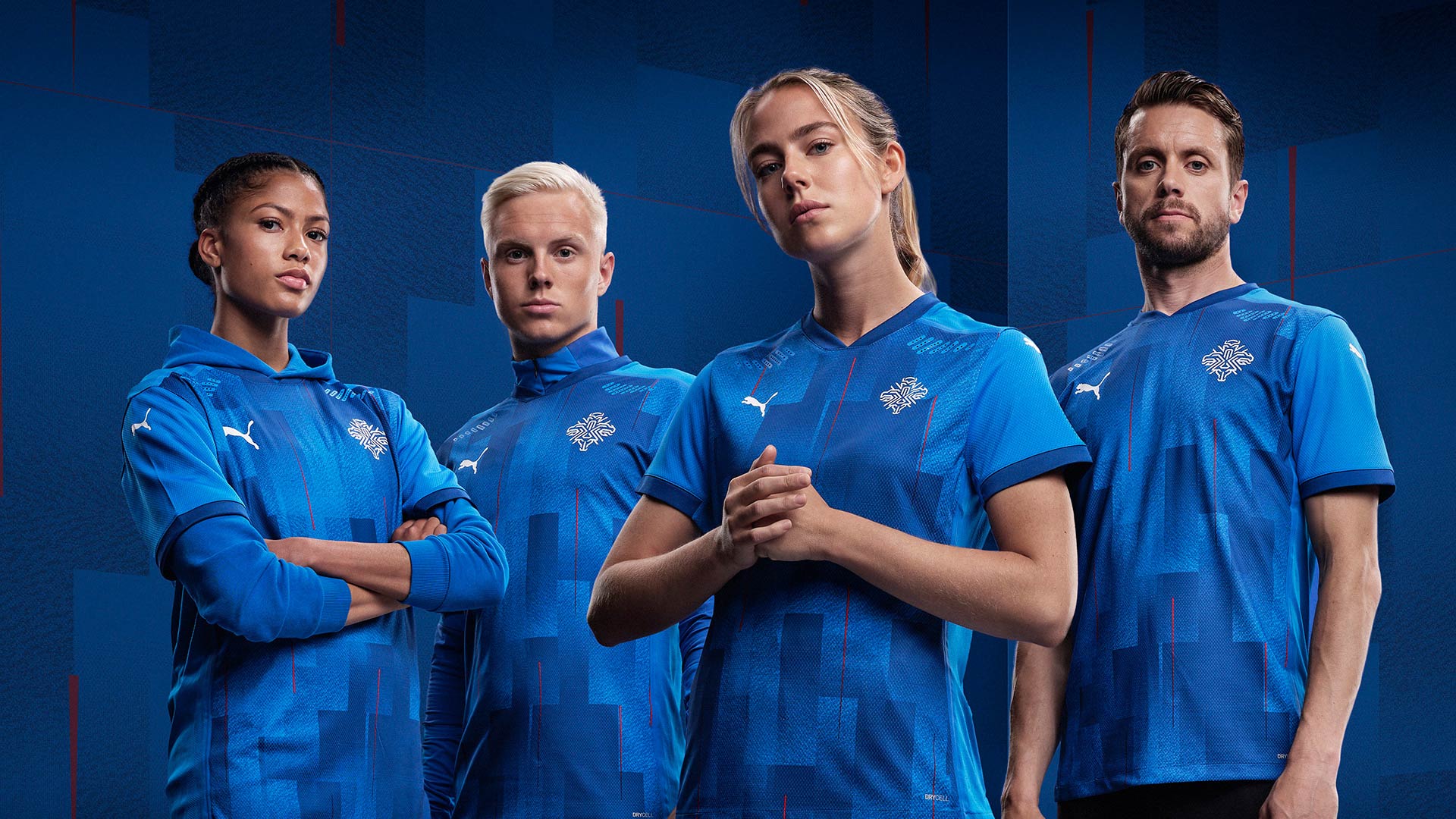 Iceland team members posing in their new uniforms.