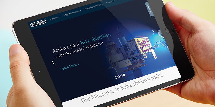 The new Oceaneering website on a tablet.