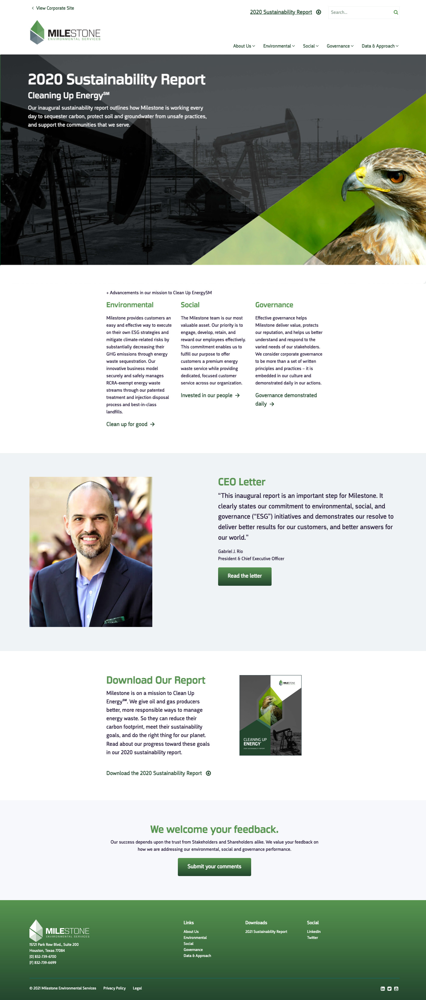 screenshot of Milestone's 2020 Sustainability Report