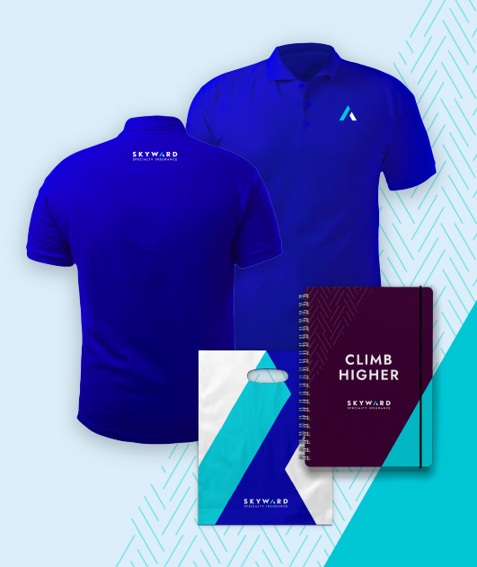 Skyward Specialty brand applied to shirts and notebooks