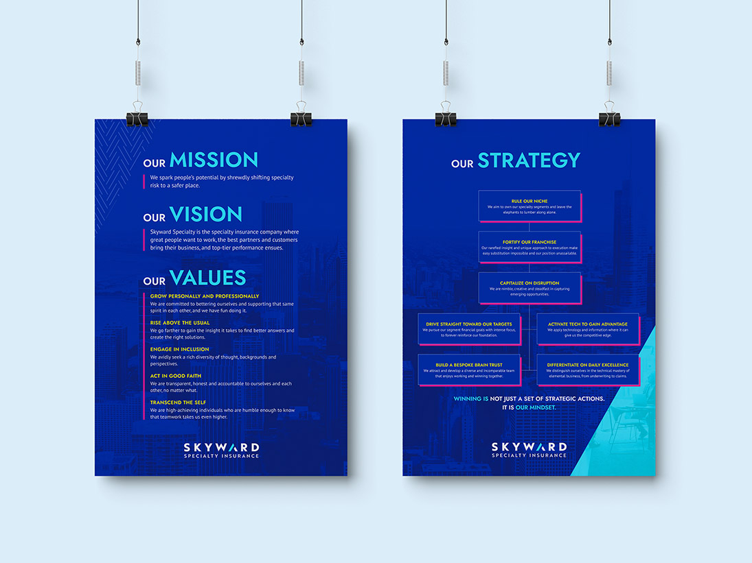 Skyward brand posters conveying their mission, vision and values