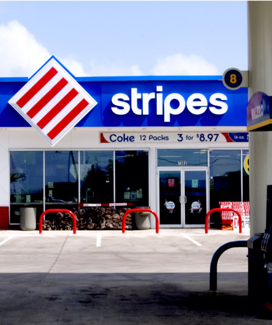 The front of a stripes store.
